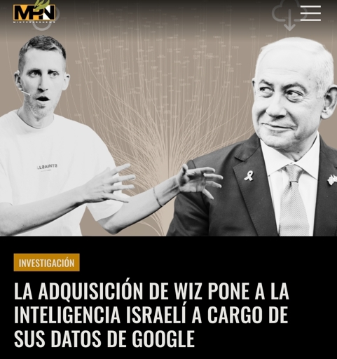 El titular de la noticia con una foto de Neranyahu sonriente y una persona sorprendida.