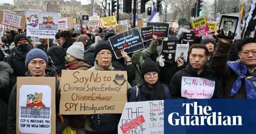 Hundreds protest against Chinese ‘mega-embassy’ in London