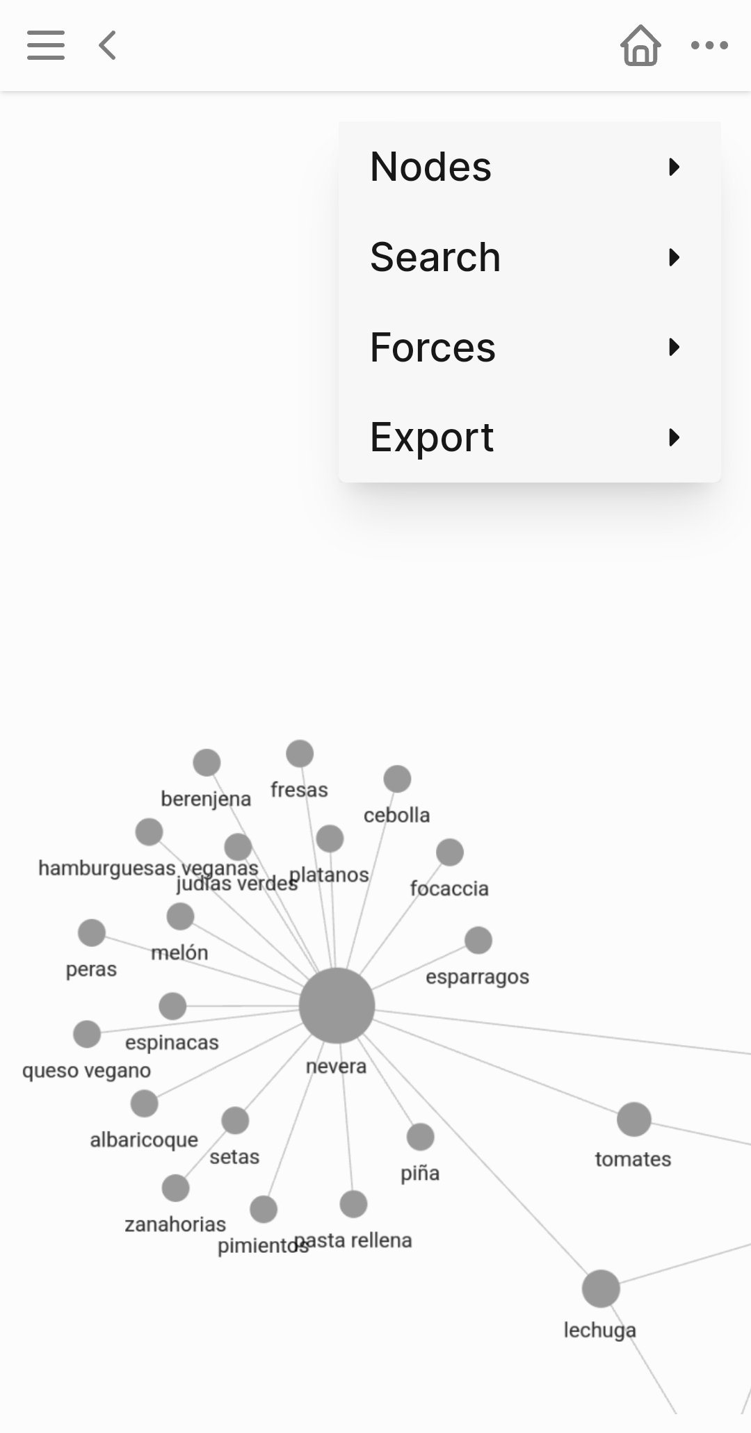 imagen de un grafo donde se ve un nodo con la etiqueta de nevera que está conectado a otros que son alimentos
