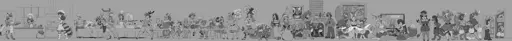 Grayscale panoramic sketch of a Christmas dinner scene, depicting dozens of famous Furry artists' fursonas performing a variety of antics