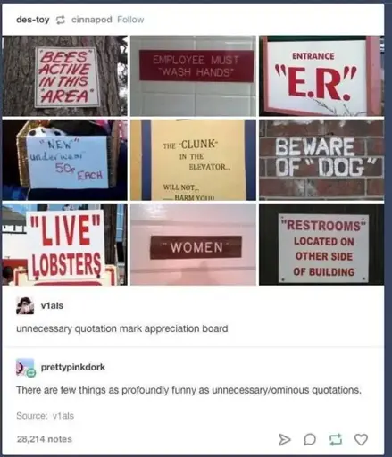 A 3x3 grid of signs all featuring weirdly placed quotation marks